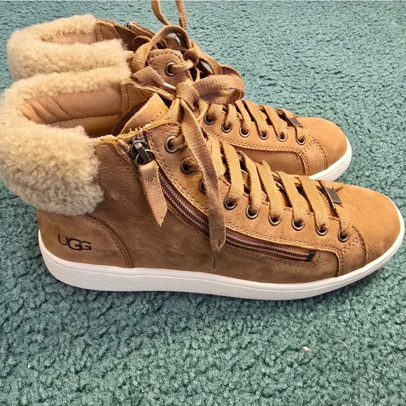UGG Womens Size 10 Olive Chestnut Leather High Top Sneakers Fur Trimmed 1019716 - Picture 7 of 12